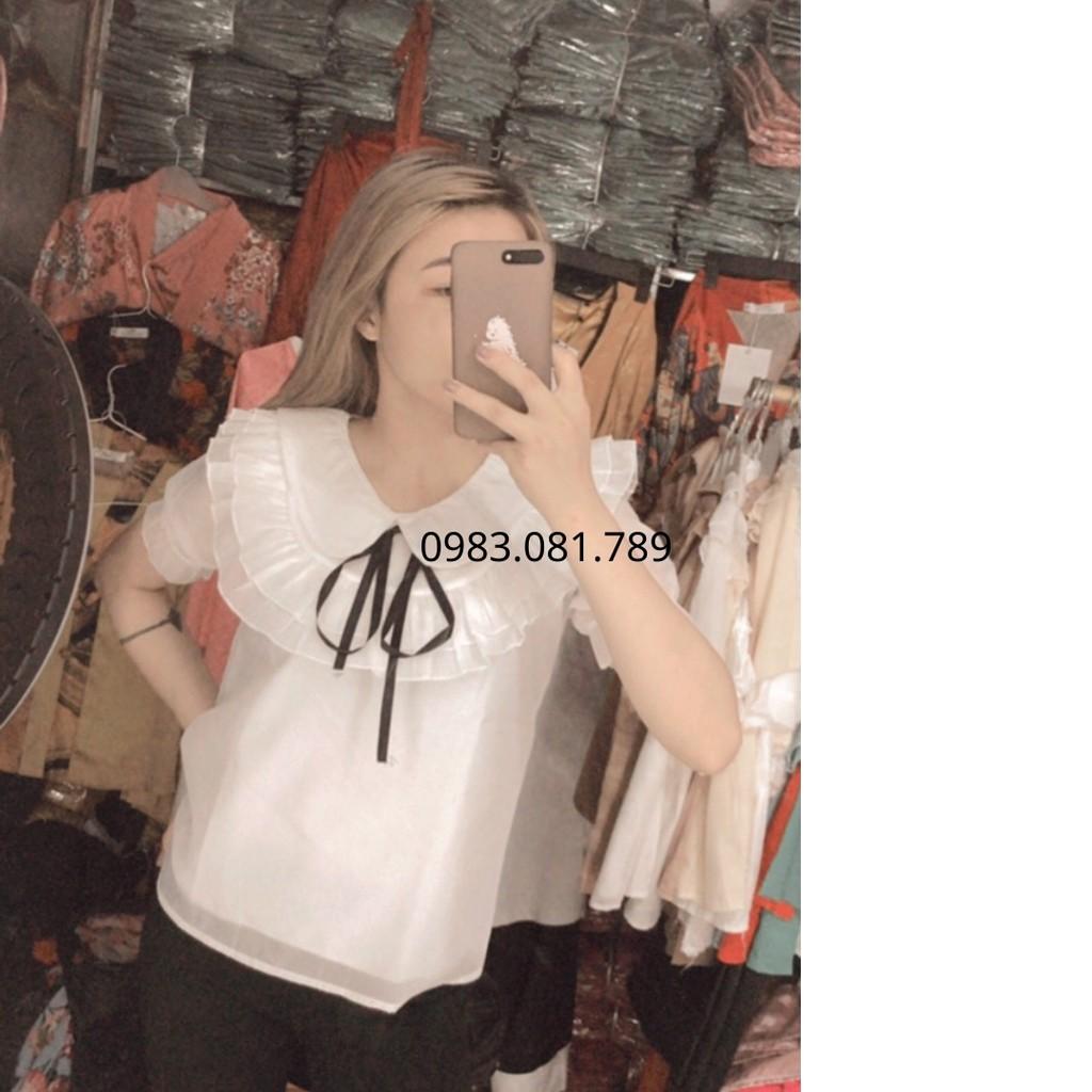 Áo sơ mi trắng lụa voan tơ hàn tay phồng