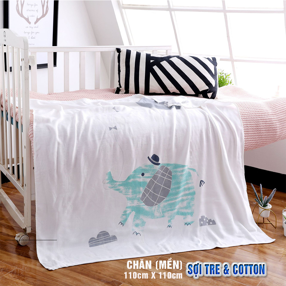 Chăn (mền) đũi cho bé từ sơ sinh đến tiểu học chất liệu sợi tre thiên nhiên và sợi Cotton, loại siêu mềm mịn, KT: 110x110cm, Bamboo Home - hàng chính hãng BBH03