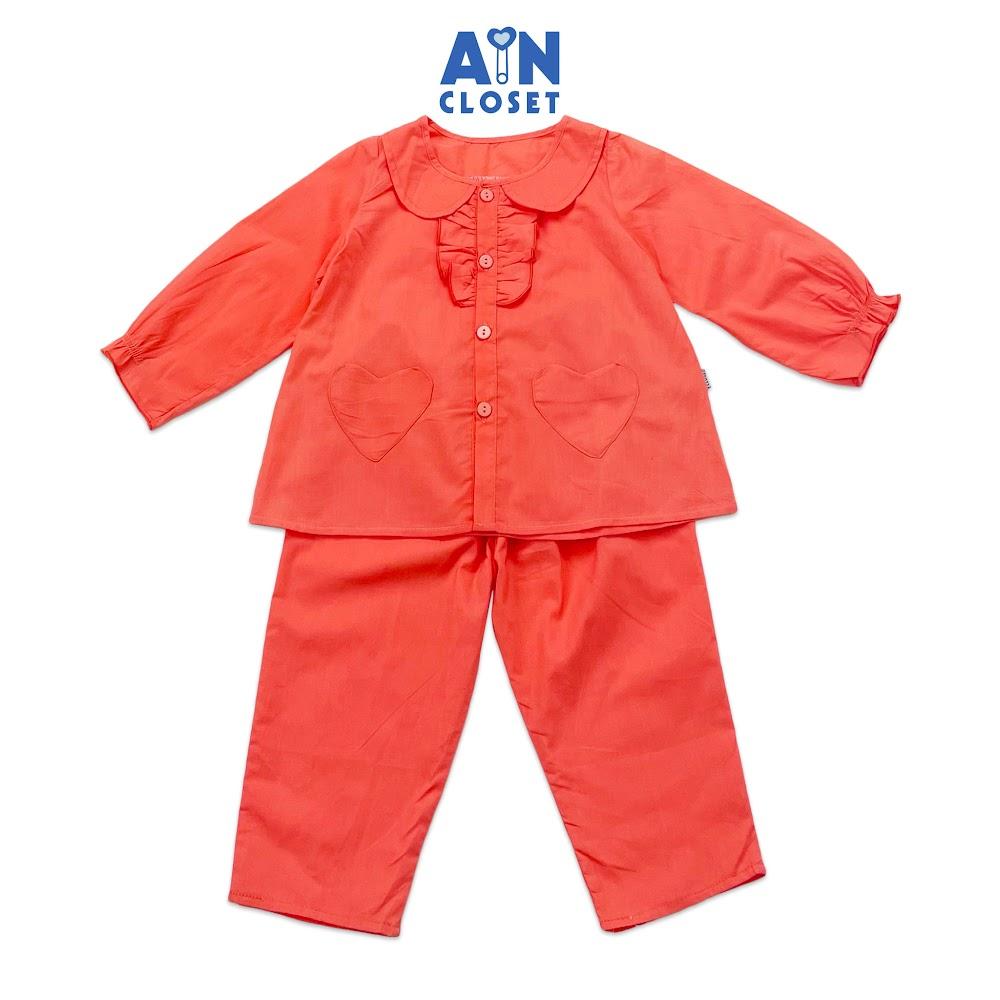 Bộ quần áo dài bé gái họa tiết Cam Trơn túi tim cotton - AICDBGQEUNJT - AIN Closet