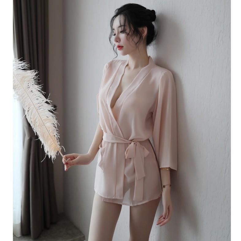 Đồ ngủ Sexy kiểu áo sơ mi che quần quyến rũ - Màu da