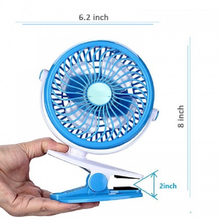 Quạt Tích Điện Mini Kẹp Bàn Cực Mát Xoay 720 Độ Chắc Chắn Tiện Lợi