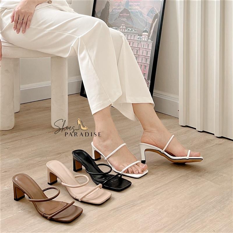 Giày nữ đẹp gót vuông giày mũi vuông cao gót guốc nữ guôc nữ quai ngang SHOES PARADISE SH022