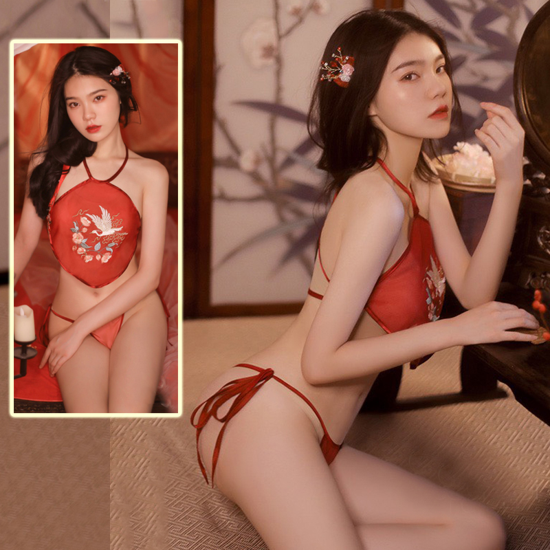 Váy ngủ yếm kèm quần chip lọt khe sexy P52 - Đồ ngủ nữ sexy gợi cảm - Đầm ngủ áo yếm kèm quần lót lọt khe