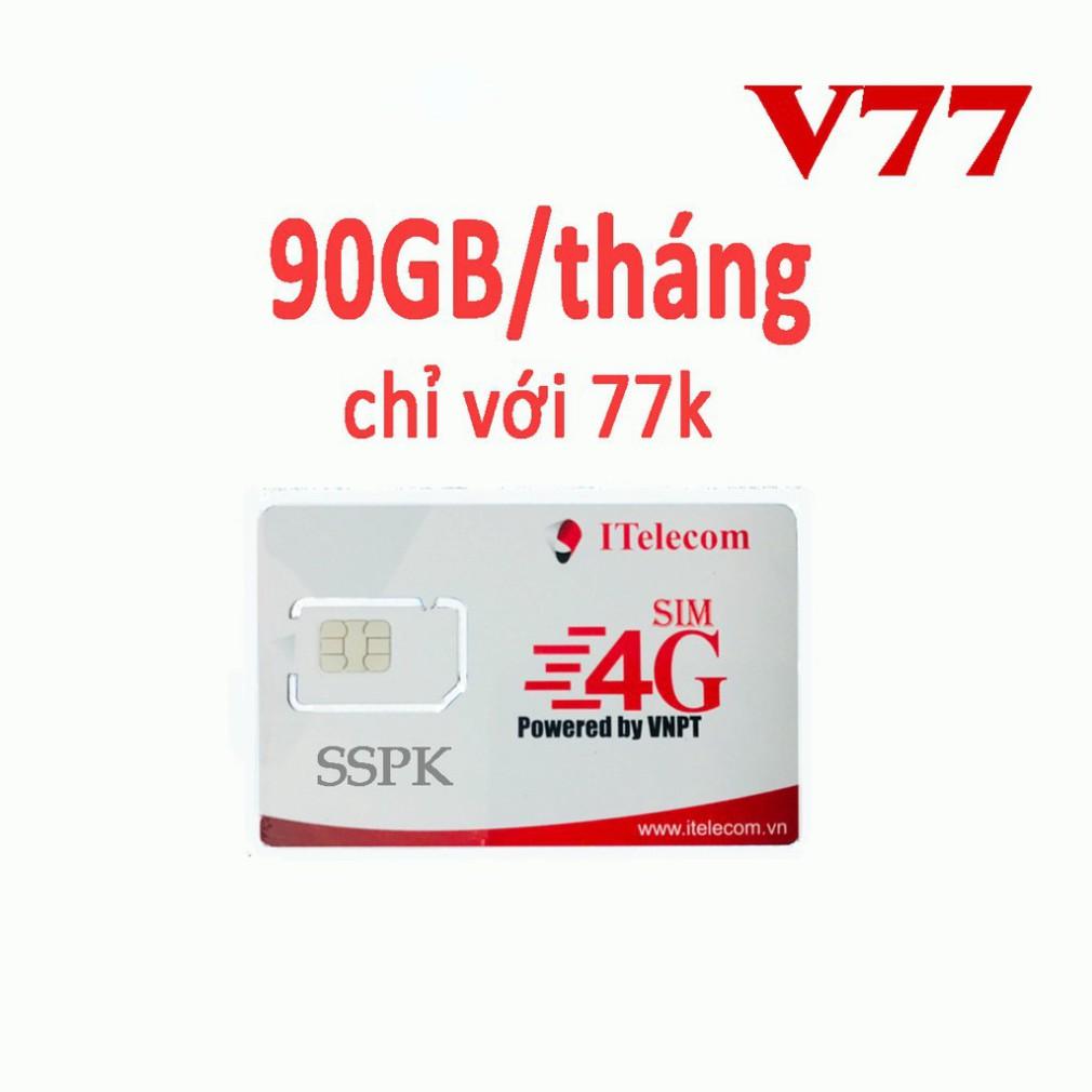 Siêu Sim 3G V77 một tháng 90Gb Trọng Phú mobile