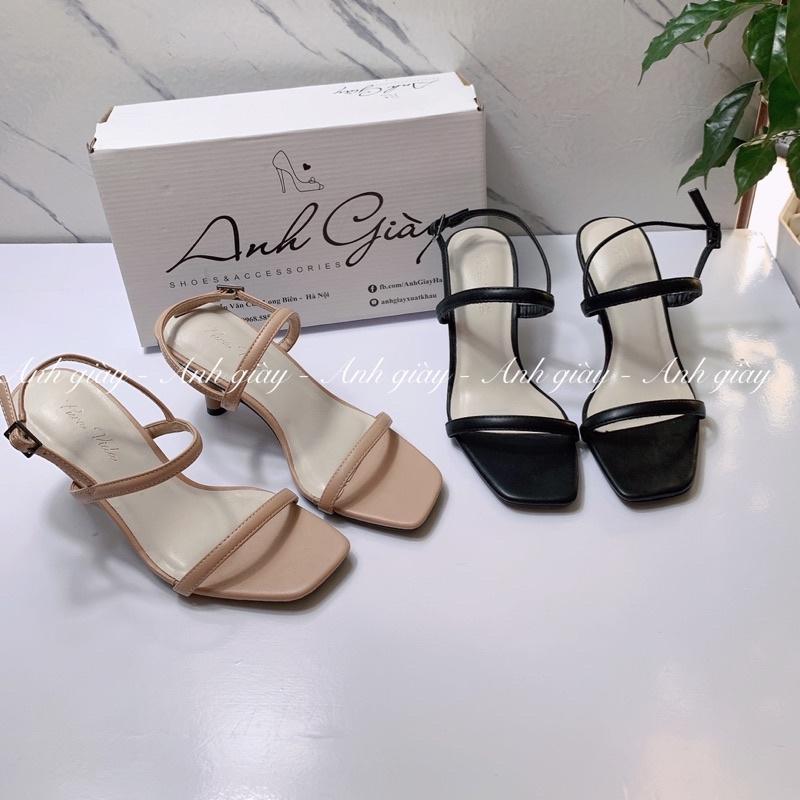 SD73 - Sandal quai ngang da lì mũi vuông quai mảnh gót nhọn 7p hàngVNXK 2 màu đen, kem phù hợp đi chơi, đi làm, cưới hỏi