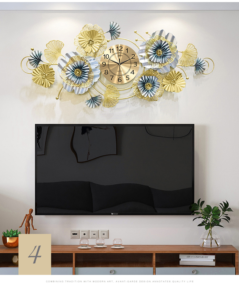 Đồng hồ decor hoa sắt trang trí 3D ấn tượng mã BS203 size 120cm