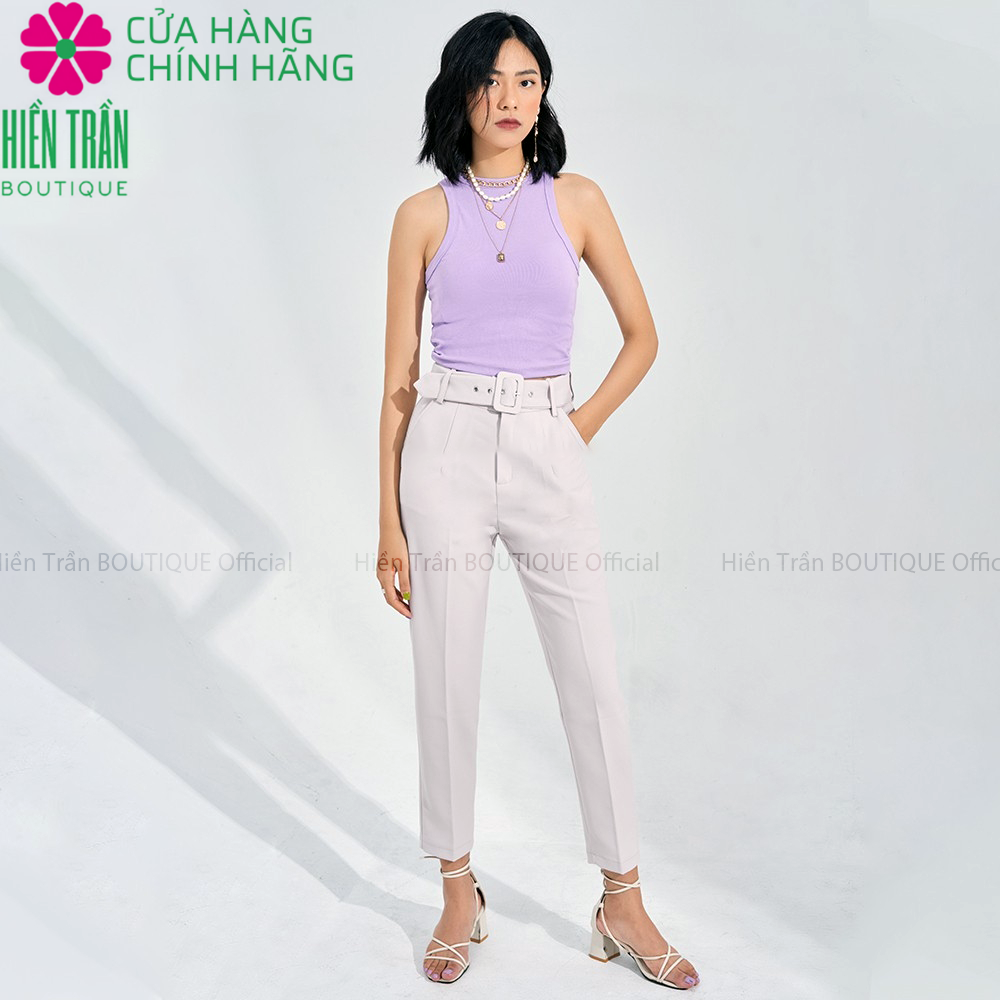 Quần baggy nữ Hiền Trần BOUTIQUE lưng cạp cao đai rời đồ công sở đi học form đẹp màu đen be