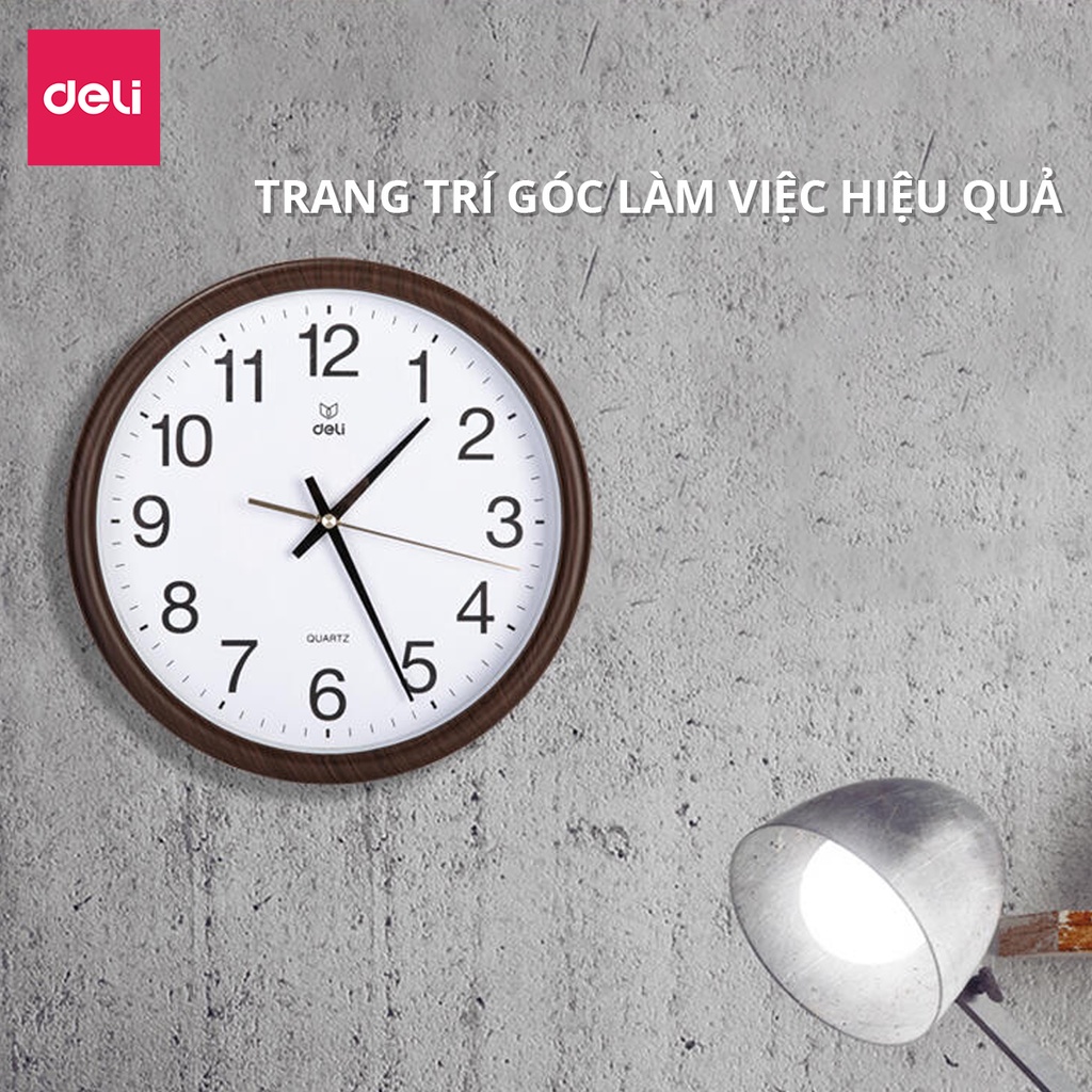 Đồng hồ treo tường vân gỗ cao cấp Deli - Kèm móc treo - Decor trang trí nhà cửa và quán cafe - 8842