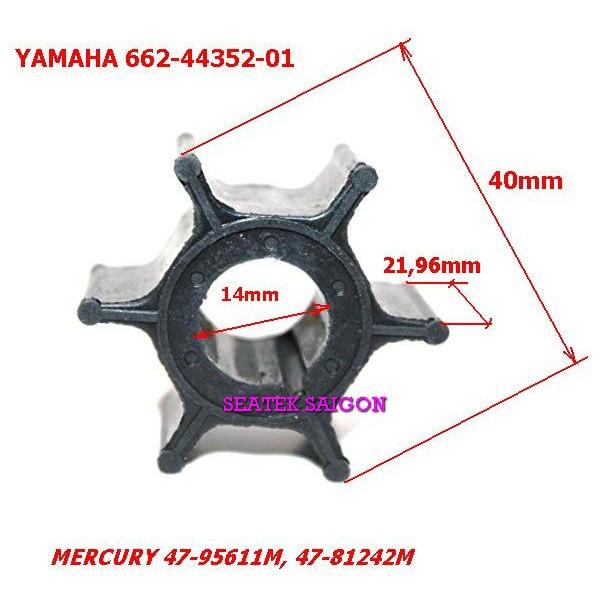 Cánh quạt bơm nước làm mát ca nô Ya-ma-ha 6A 6B 8B 15A , 6HP 8HP 15HP , Ya-ma-ha 662-44352-01, Mer-cury 47-95611M 47-81
