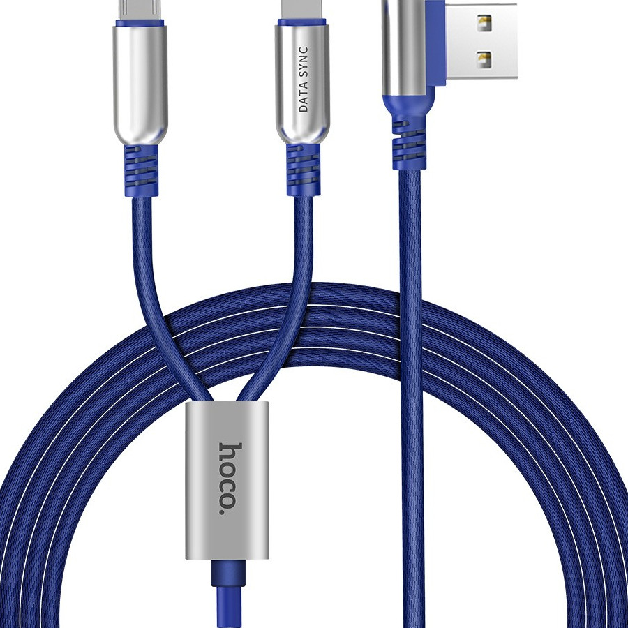 Cáp sạc 2 đầu Lightning + Micro USB Hoco U17 dài 1.5M - Xanh Navy - Hàng chính hãng