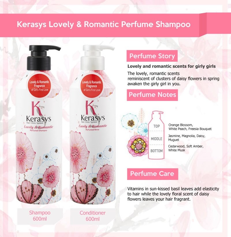 Dầu xả nước hoa Kerasys Lovely &amp; Romantic hương hoa nhài, cúc Hàn Quốc 600ml + Móc khoá