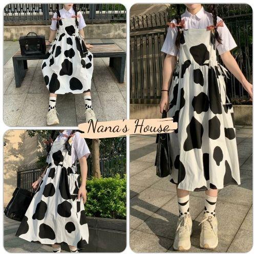 Yếm 2 Dây Nữ Dairy Cow  Nana's House -  Váy yếm 2 dây nữ bò sữa trendy dáng dài Ulzzang