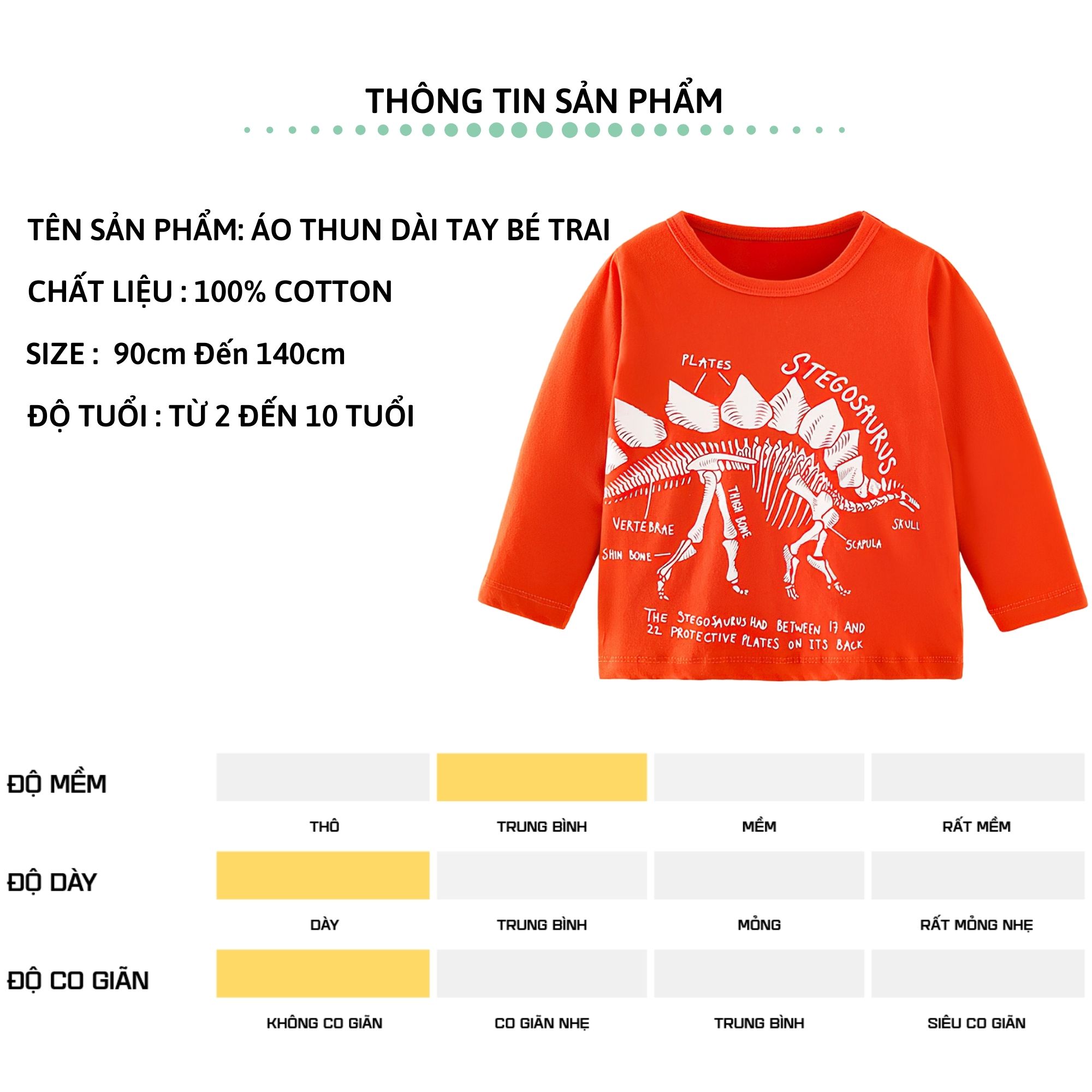 Áo thun dài tay bé trai 27Kids Forest Kingdom áo thu đông nam 100% Cotton cho trẻ từ 2-10 tuổi BLTS12