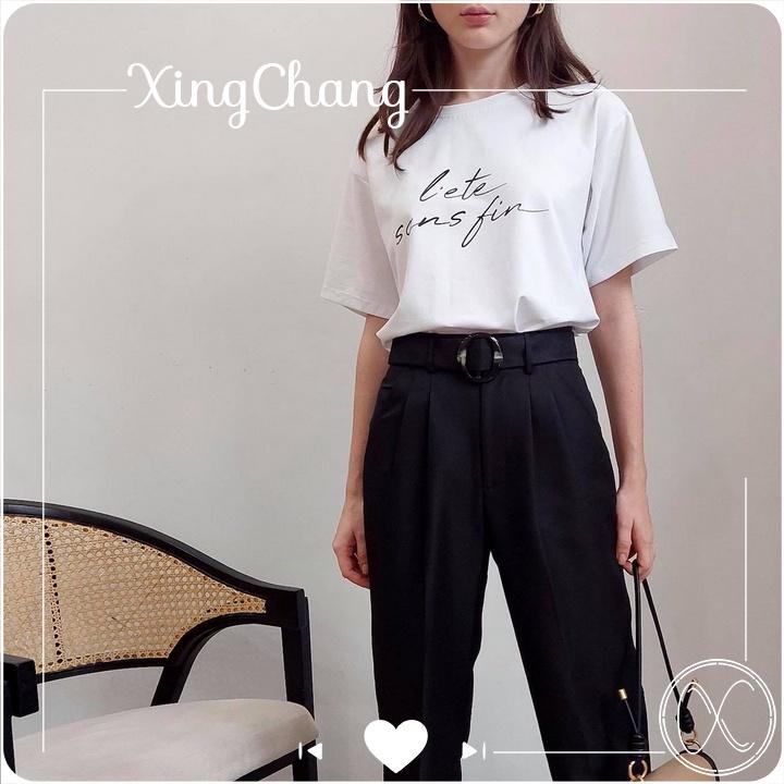 Áo phông nữ trắng basic, áo phông công sở chất mịn đẹp cá tính in Sans mã NXC05