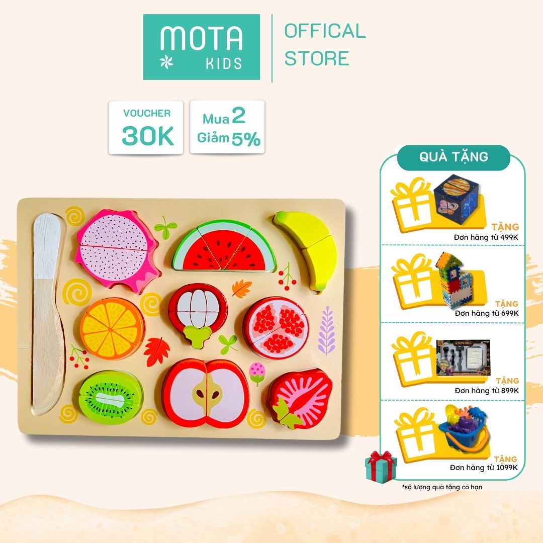 [MC14204 - Mota Montessori] Đồ chơi cho bé Bảng gỗ cắt trái cây - Hàng chính hãng