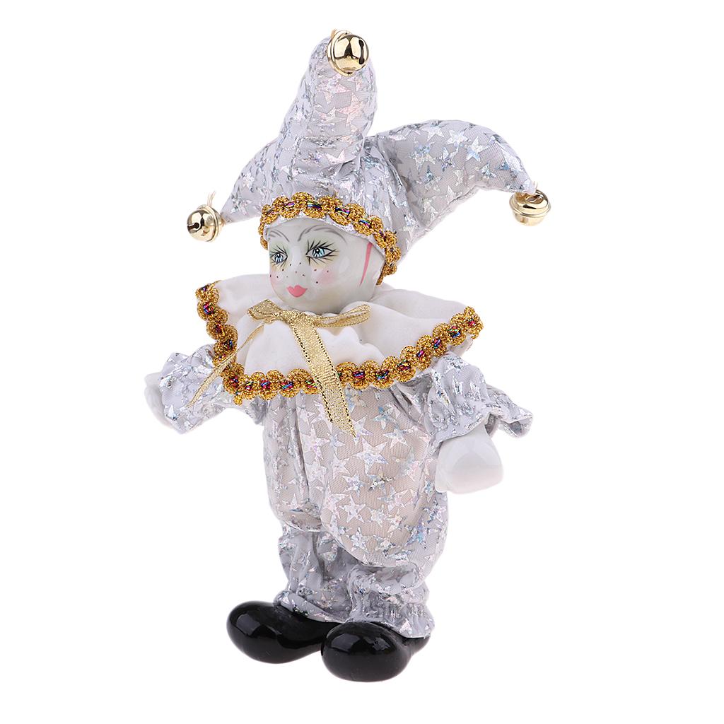 Porcelain Clown Doll Sweet Triangel Figures Model Festival Gift Home Office Desk Display Decoration, Classic White