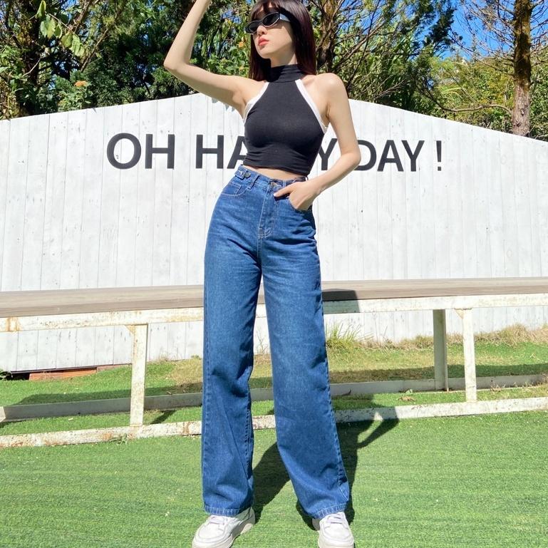 Quần Jean Ống Rộng SIMPLE JEAN Unisex (Gài nút 2 bên lưng K001)