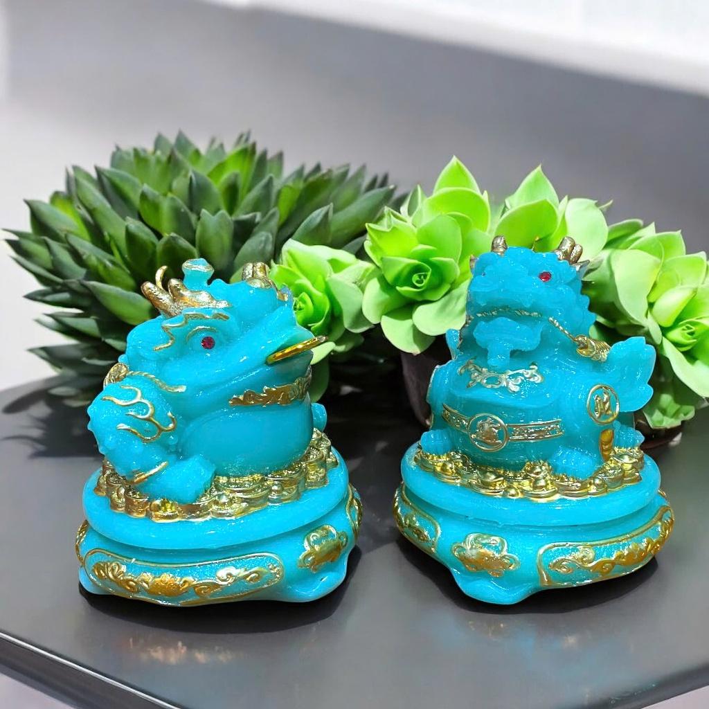 {RV} Cặp cóc tỳ đá xanh lá mini RỒNG VIỆT, cặp thiềm thừ đá đúc đài loan cao cấp