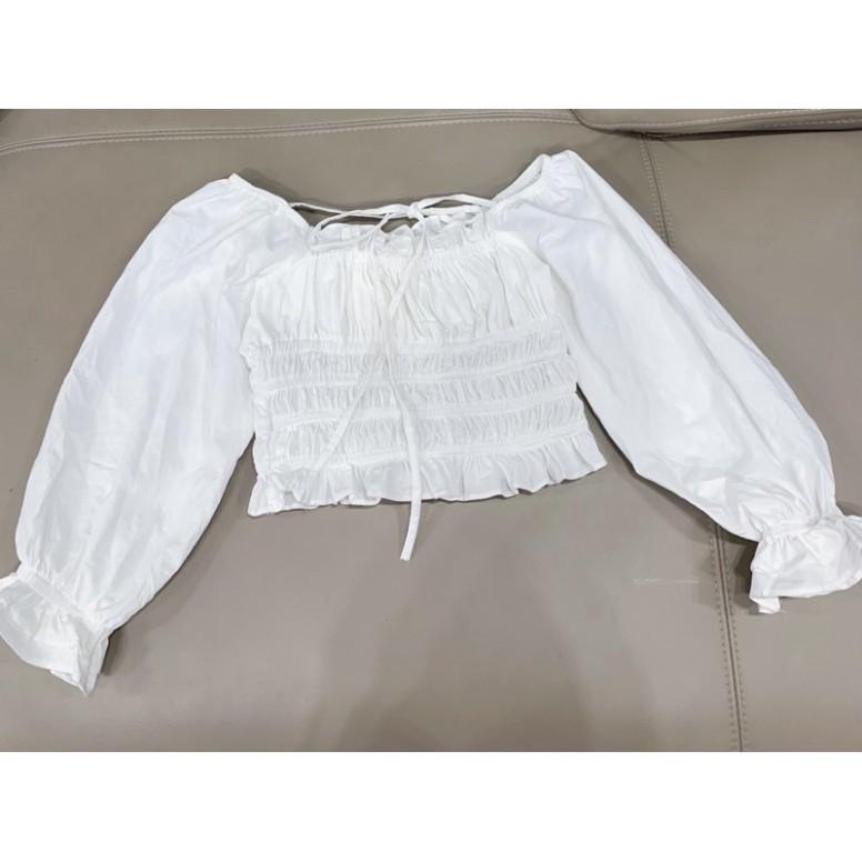 Áo croptop ulzzang trắng buộc dây cổ chất đẹp phong cách -Áo thun croptop cộc tay nữ buộc dây eo