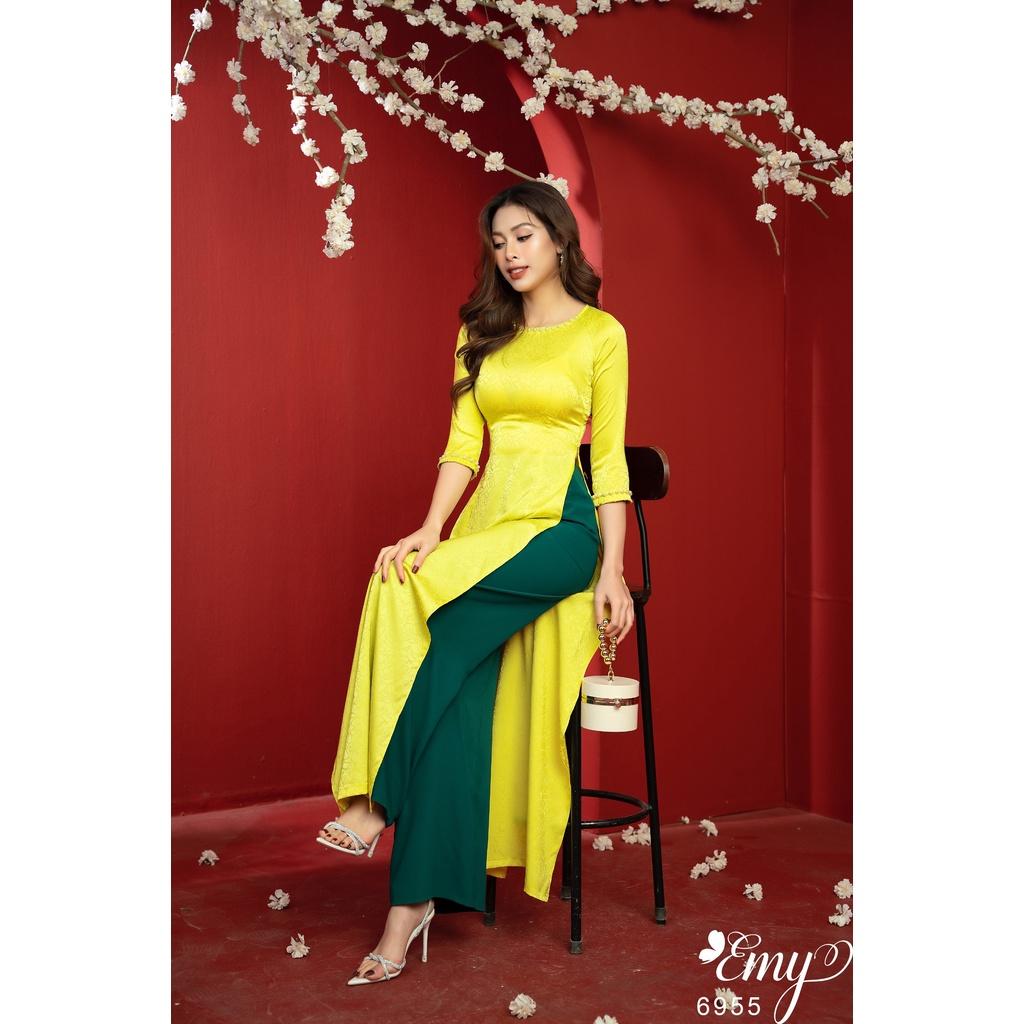 EMY EM6955 Bộ Áo Dài Gấm Vàng