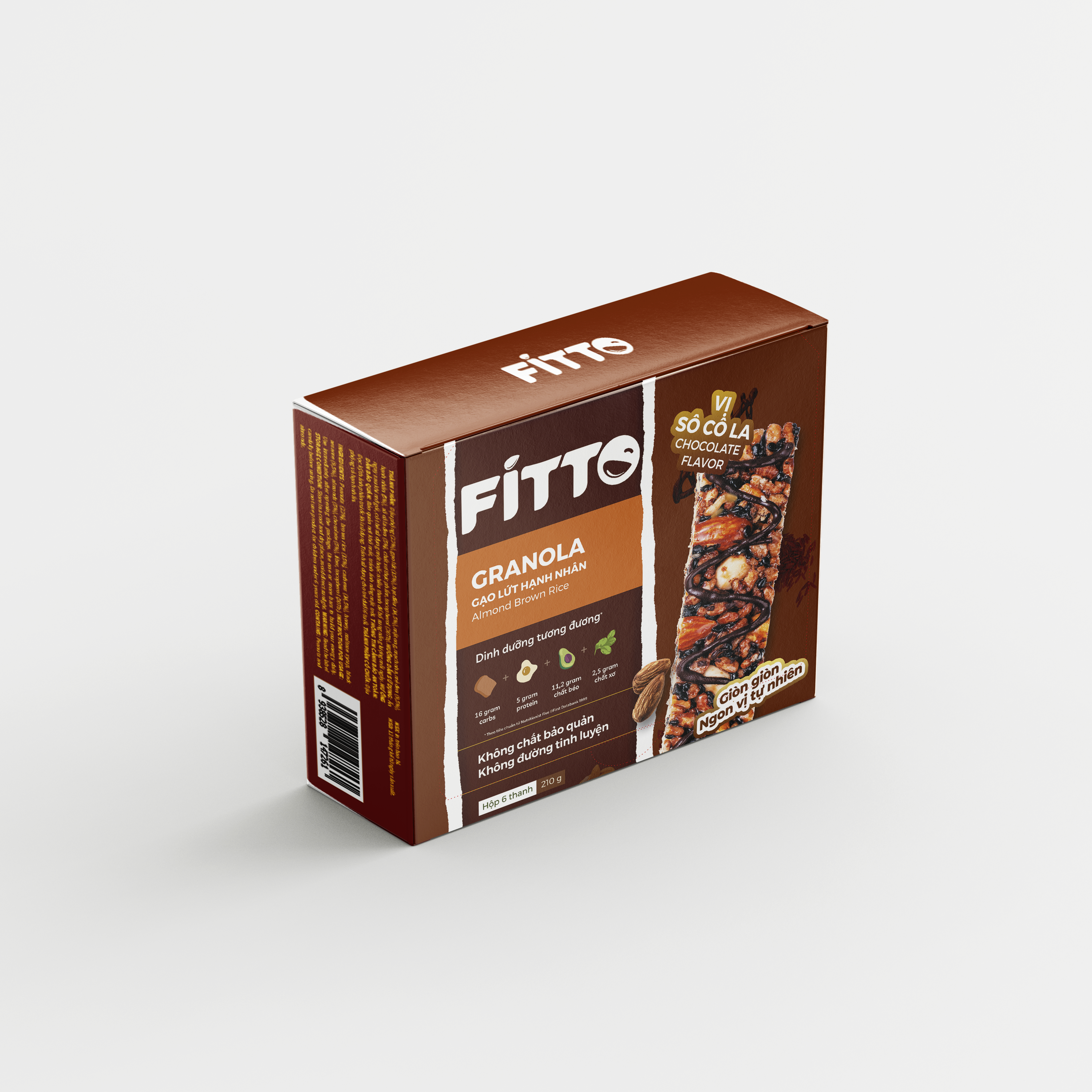 HỘP 6 THANH NĂNG LƯỢNG FITTO CHOCOLATE TỪ HẠT & GẠO LỨT VỊ SÔ CÔ LA DÀNH CHO NGƯỜI ĂN KIÊNG, EAT LEAN, ĂN CHAY