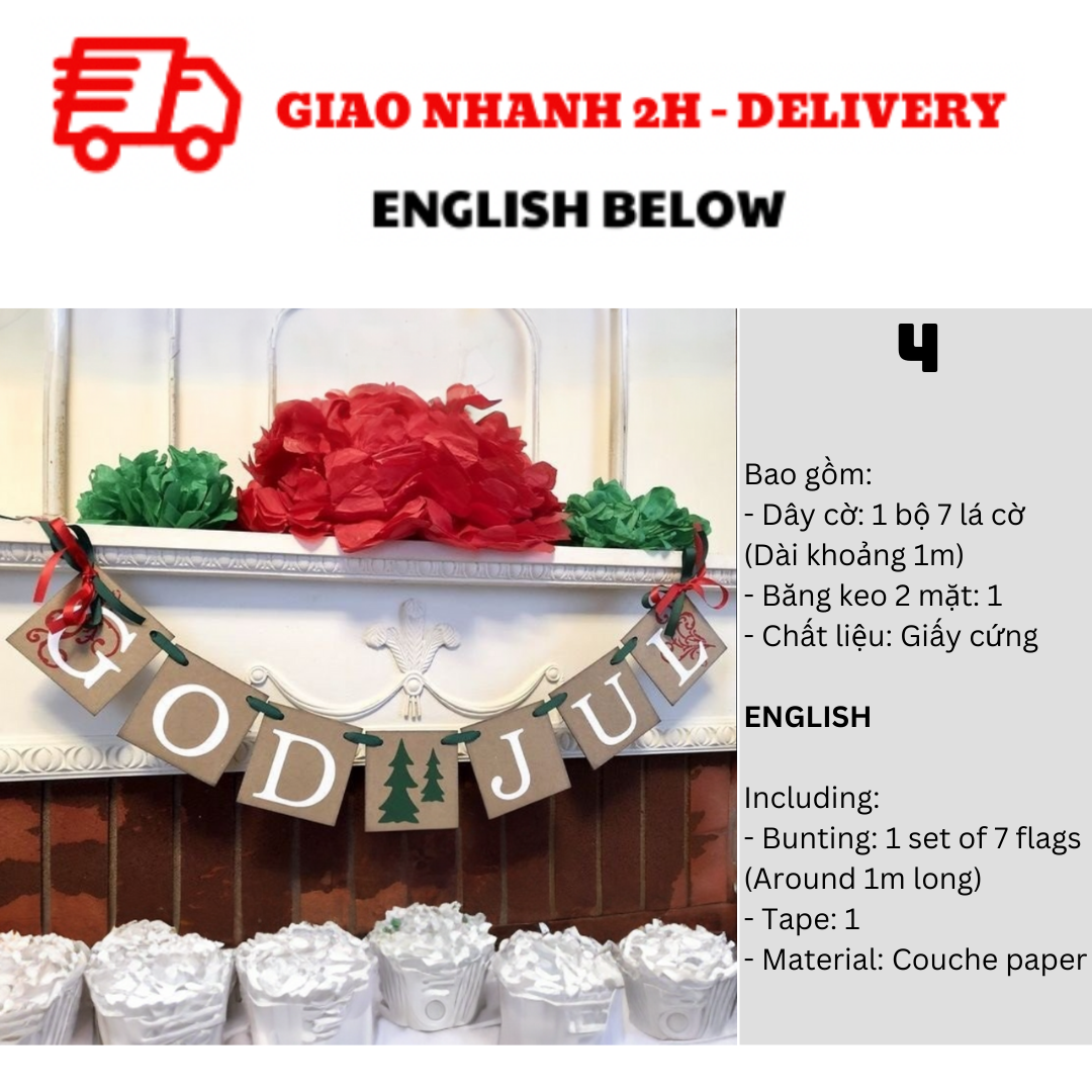 Bộ Dây Cờ Noel Trang Trí Tiệc Nhiều Mẫu - Merry Christmas Bunting DCXM31