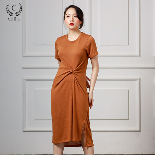 Đầm suông dài nữ Callia cổ tròn tay ngắn Knoti