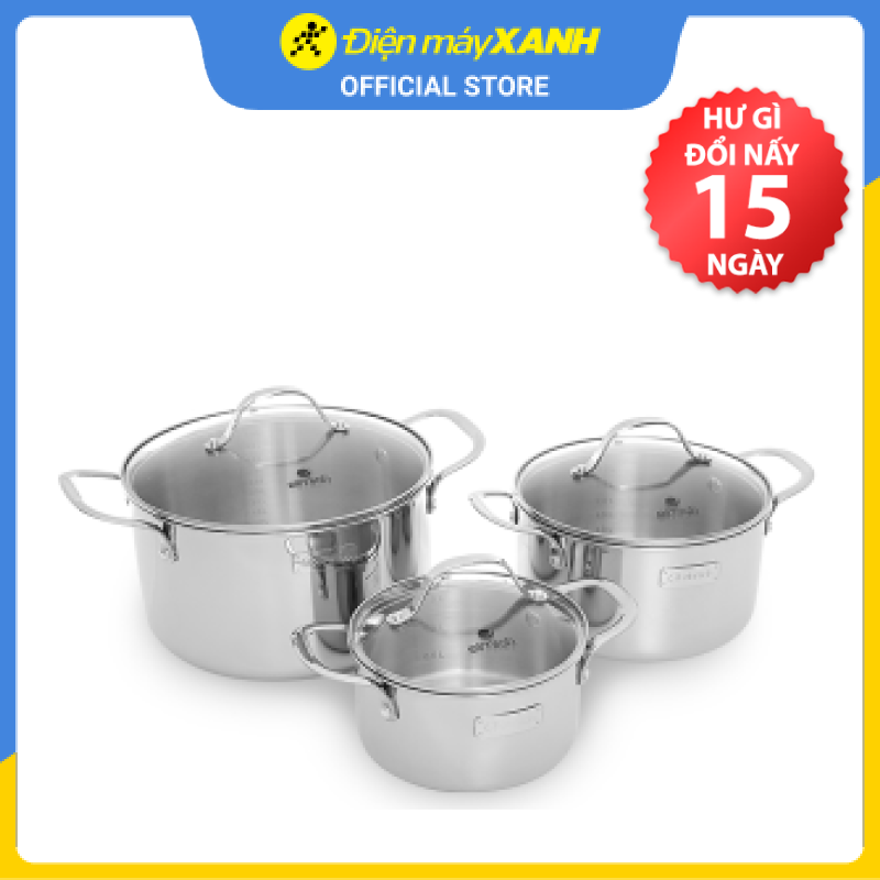 Bộ 3 cái nồi inox 3 đáy nắp kính Elmich Trimax EL-3741 - Hàng chính hãng