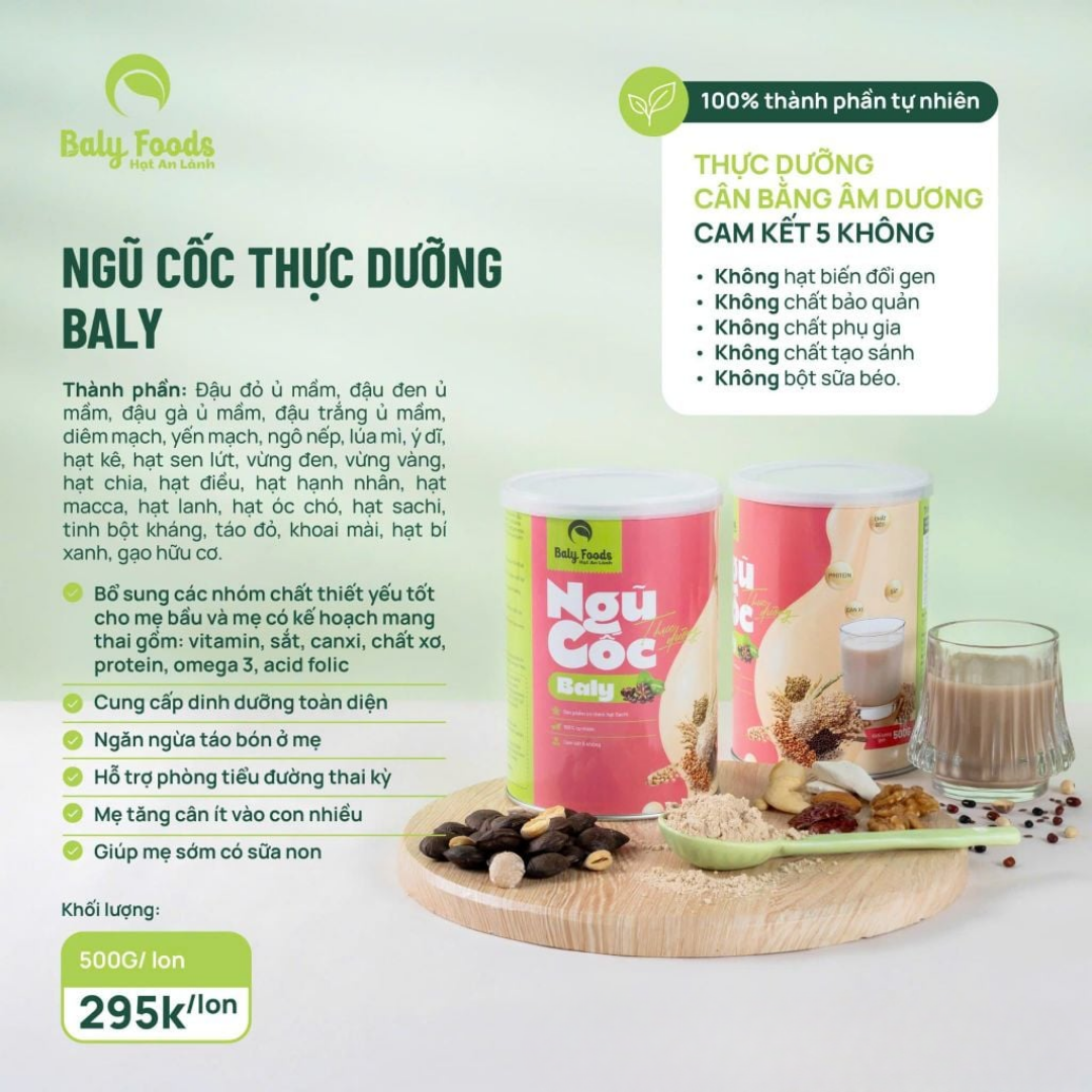 Ngũ Cốc Thực Dưỡng Baly Baly Foods Hũ 500g - Dành Cho Mẹ Bầu, Bổ Sung Dưỡng Chất Trong Giai Đoạn Thai Kỳ, Bé Yêu Khỏe Mạnh