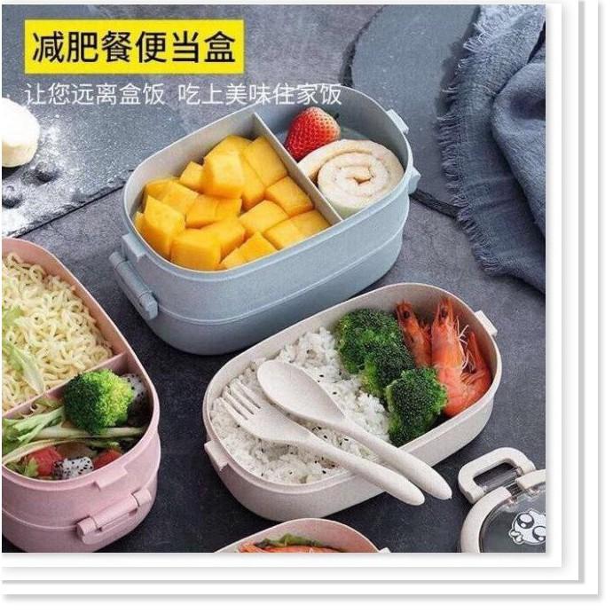 HỘP CƠM 2 TẦNG LÚA MẠCH CÓ QUAI XÁCH MẪU MỚI 2019