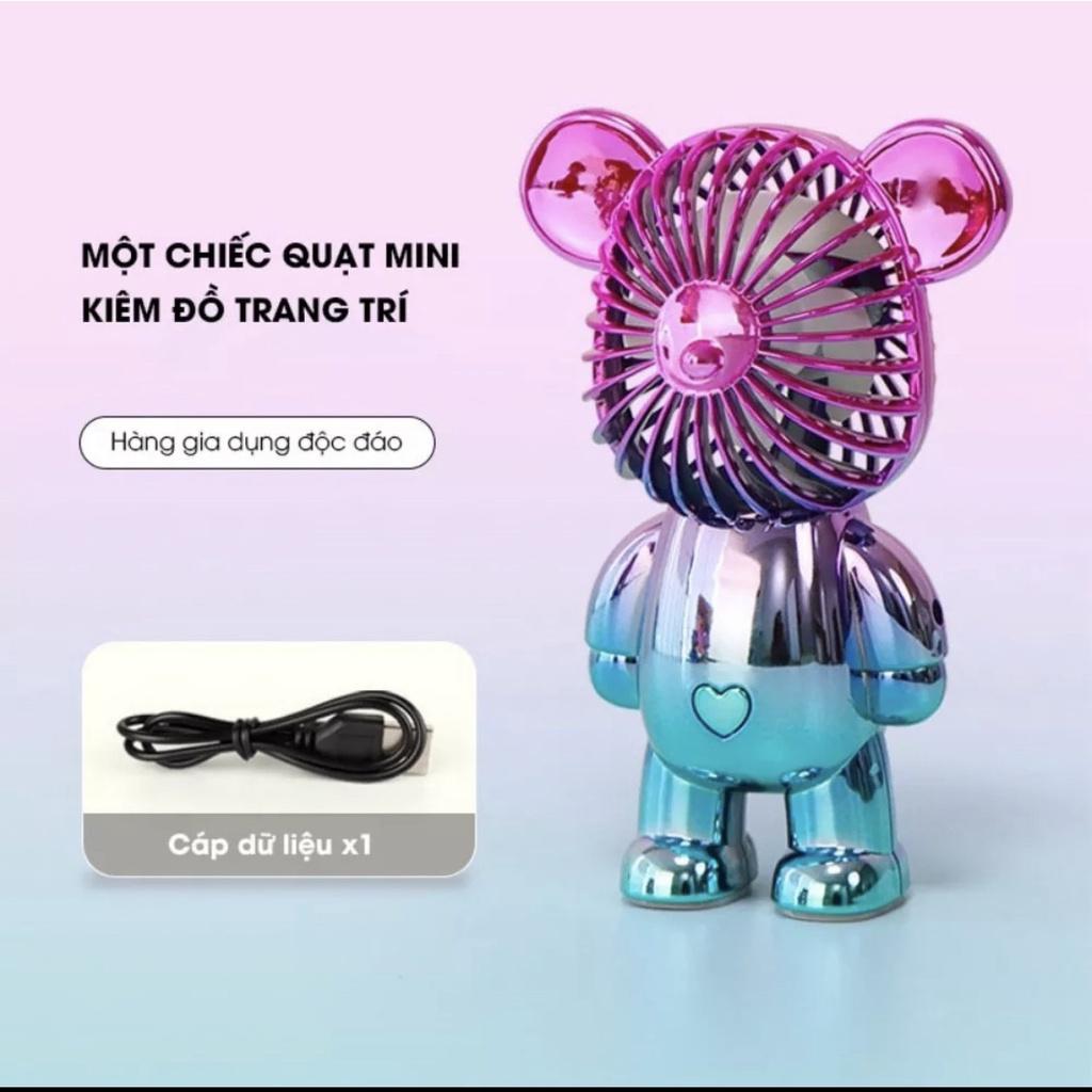 Quạt Gấu Bearbrick Mini Để Bàn Cầm HOT HIT TIKTOK Có Cổng Sạc USB Thiết Kế Nhỏ Gọn