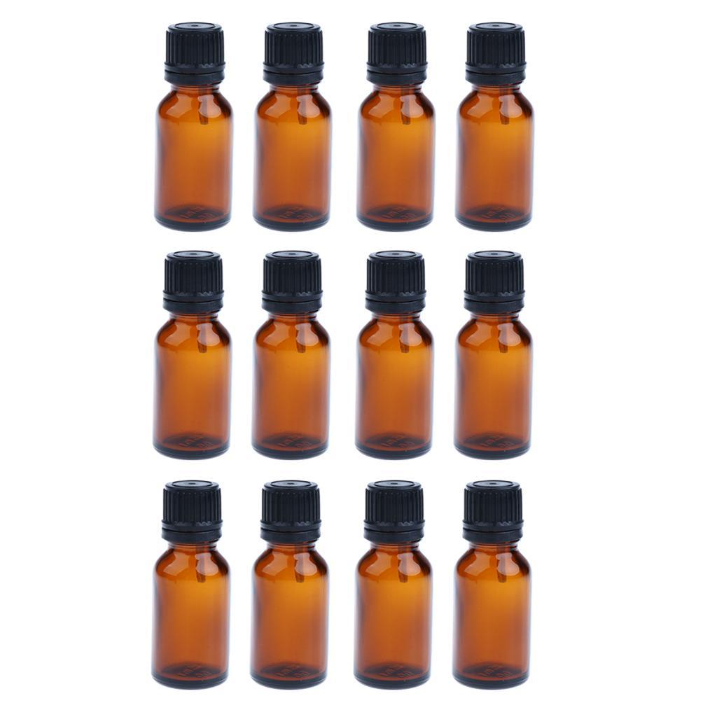 24 Set Glass 10ml and 15ml Essential Oils Refillable Empty Amber Bottles with Orifice Reducer Dropper for Perfume Aromatherapy
