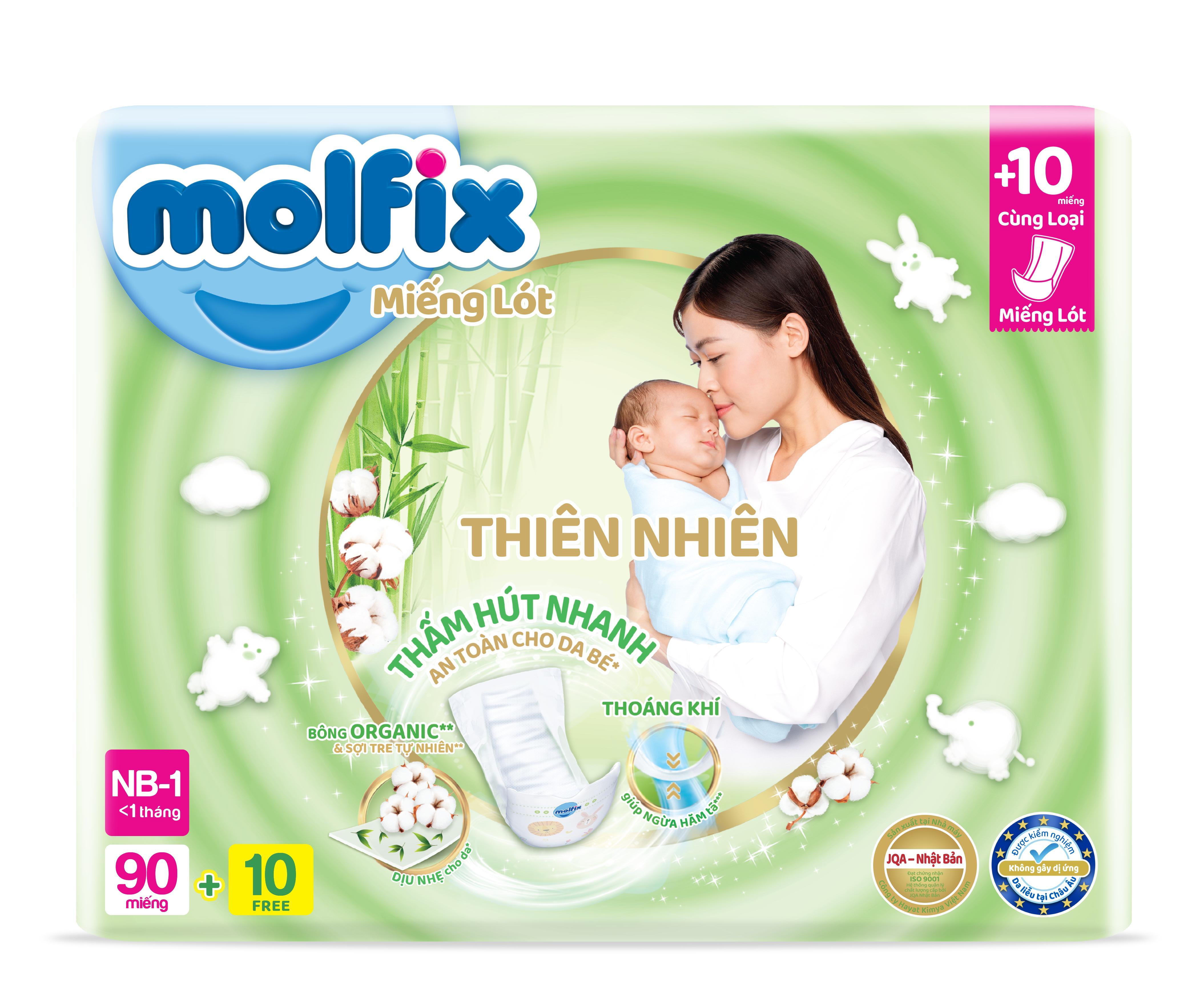 Miếng lót sơ sinh Molfix Thiên nhiên Super Jumbo Newborn 1 (dưới 1 tháng tuổi) - Gói 90+10 miếng