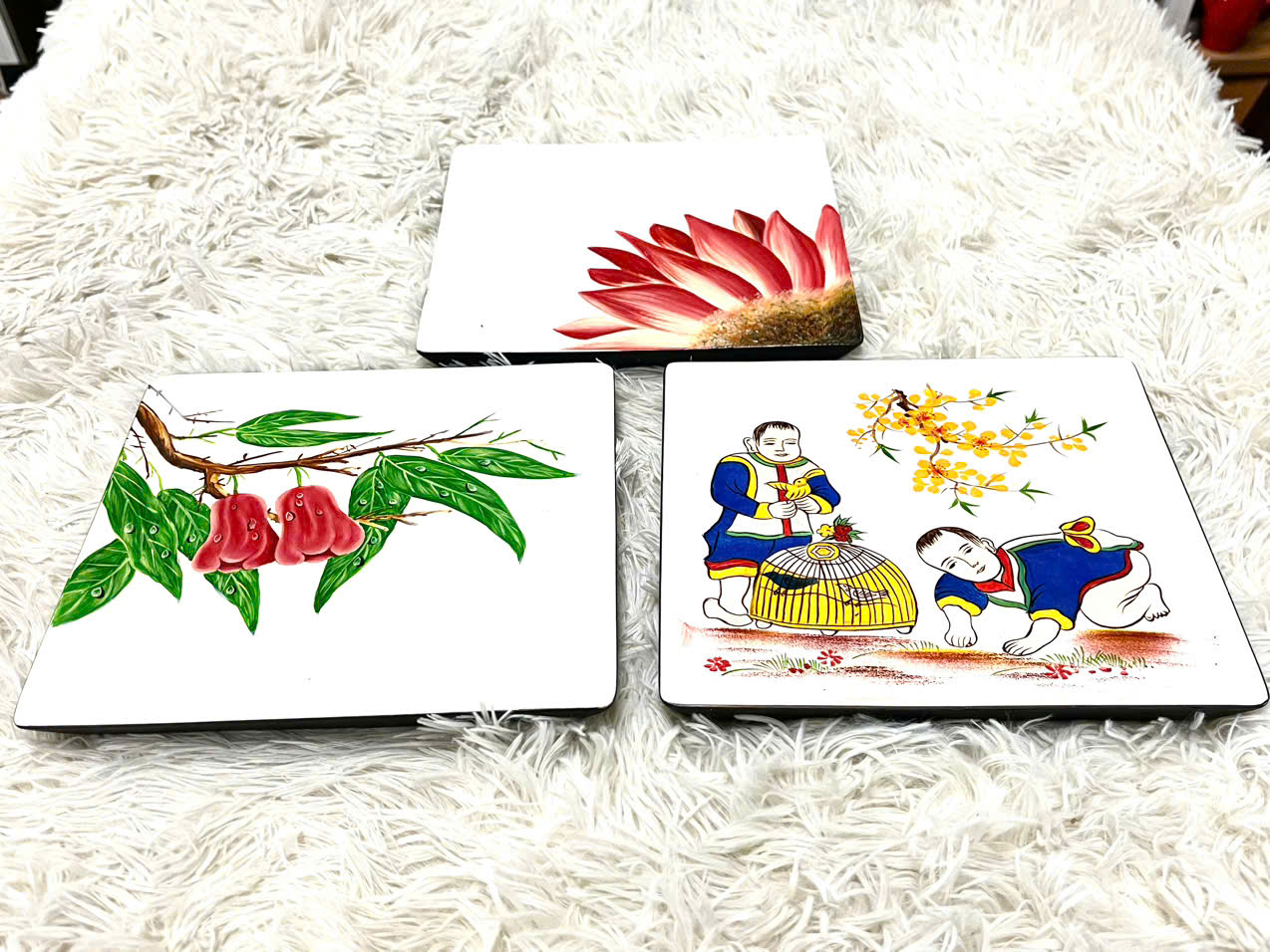 Dĩa vuông sơn mài cao cấp Thanh Bình Lê họa tiết da dạng