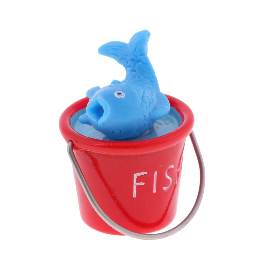 Lovely Mini Resin Beach Pail Fish And Sand Bucket For 1/12 Dollhouse