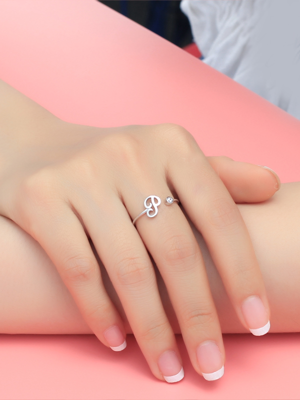 Nhẫn chữ P Bạc đính đá JR1047 Jyme Jewelry