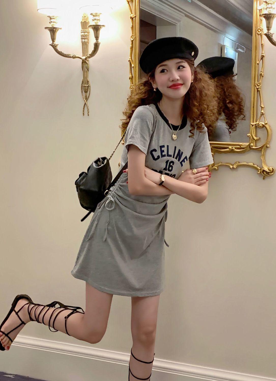 SHUANGYAN Pháp ăn mặc giản dị trăm phù hợp retro học viện phong cách váy đụng màu váy vừa vặn khí chất thắt lưng lộ vẻ gầy in váy