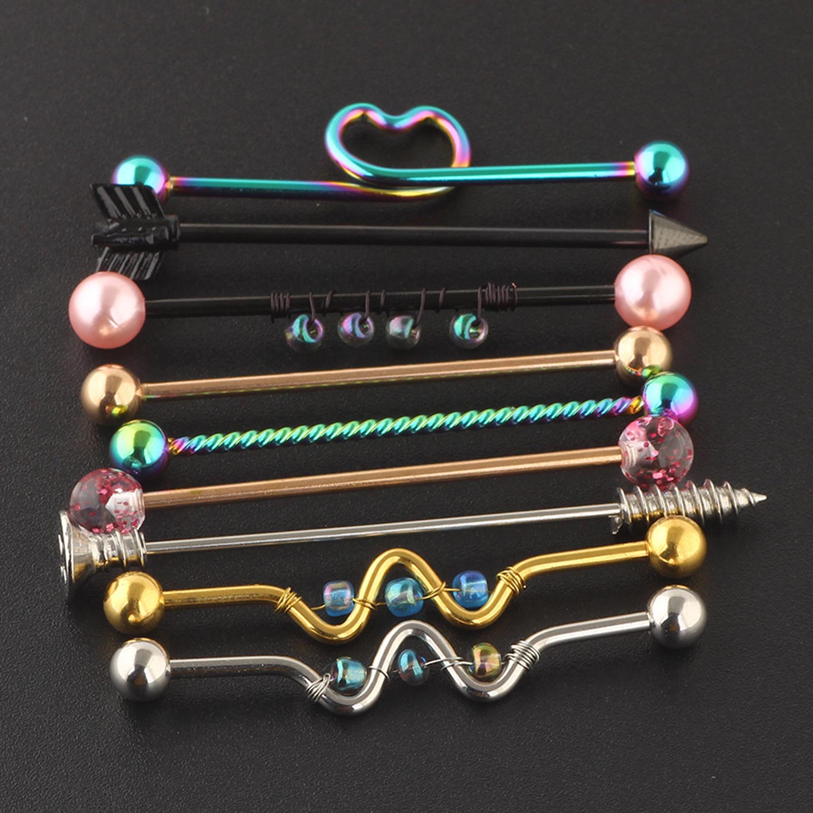 9Pcs Labret Ear Helix Earring Bar Barbell Body Piercing Jewelry Black