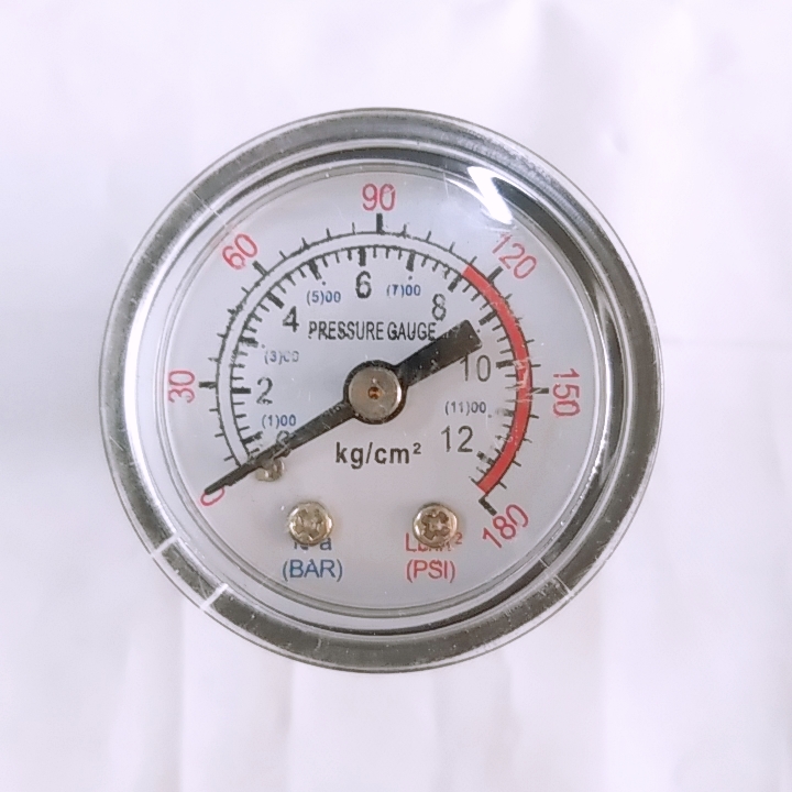 Đồng hồ máy nén khí 8kg ren ngoài 9mm chân ngang
