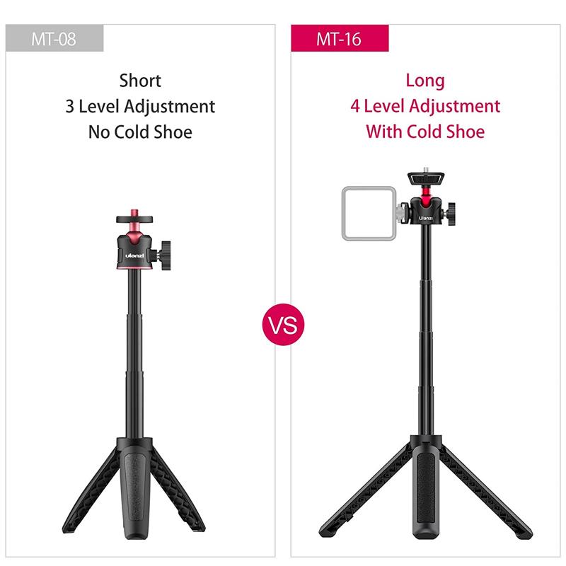 Ulanzi MT-16 VLOG Chân máy cho điện thoại GoPro DSLR Selfie Stick có thể mở rộng với giày lạnh 360 ° cho mic LED Light MT-08