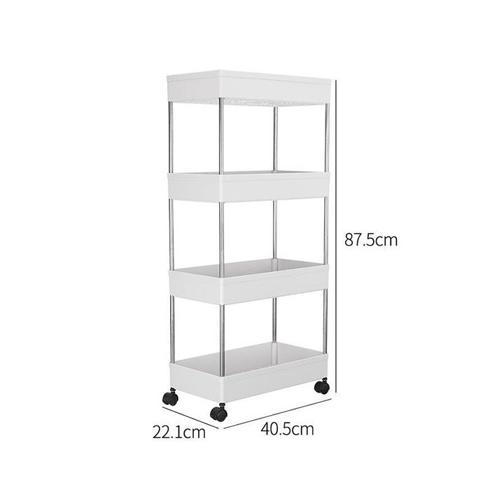 Kệ để đồ dùng đa năng làm từ nhựa PP 4 tầng có bánh xe, có lỗ thoát nước, có 4 móc treo đồ tiện dụng mới 2021 + tặng một tạp dề hoa cúc - Màu ngẫu nhiên