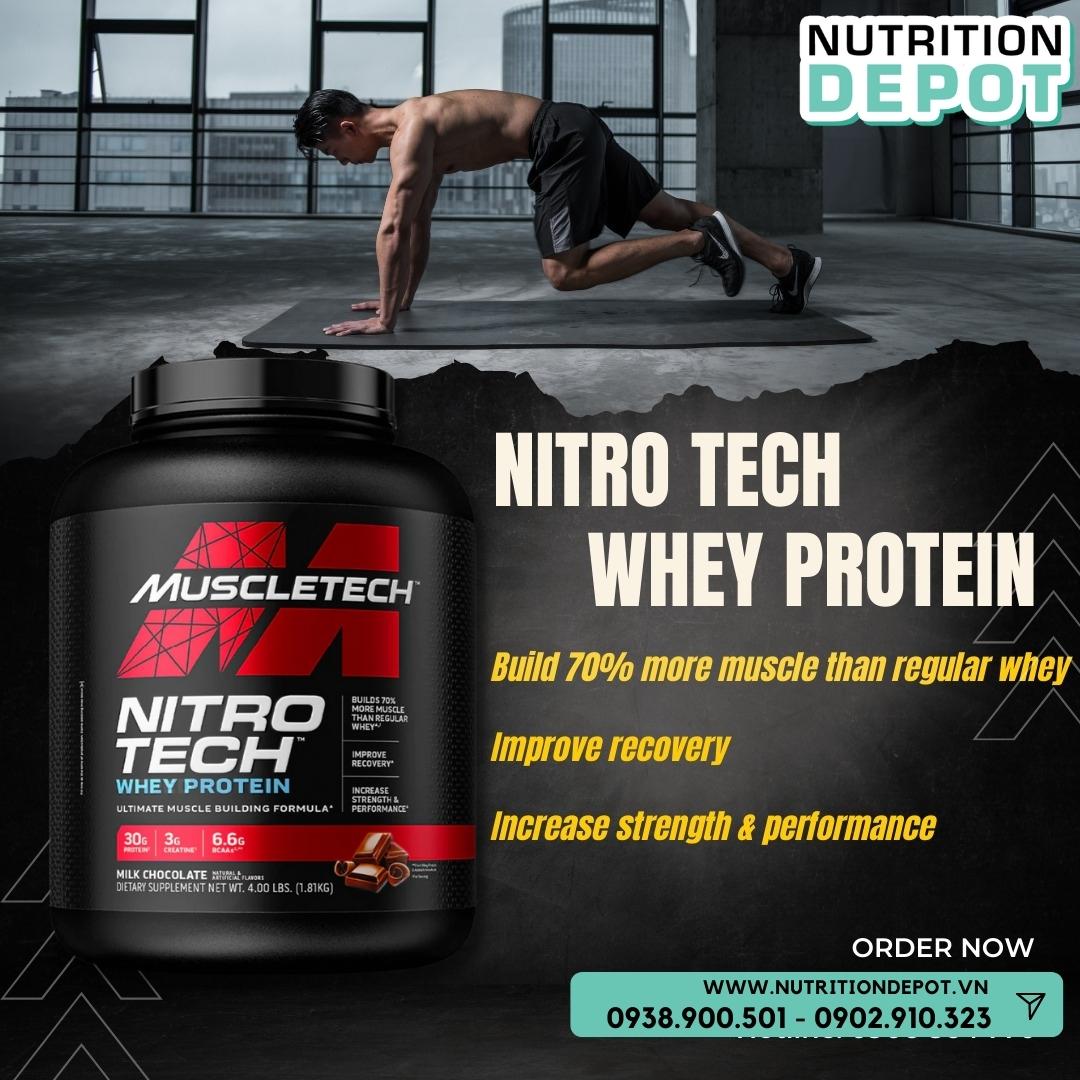 Sữa tăng cơ Nitrotech Whey Protein Muscletech 4lbs - Hỗ trợ tăng cơ và phục hồi cơ tối đa - Nutrition Depot