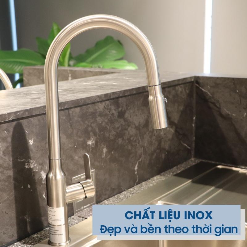 Vòi Rửa Chén Malloca K046-S - Có Dây Rút - Chất Liệu Inox 304 - Hàng Chính Hãng