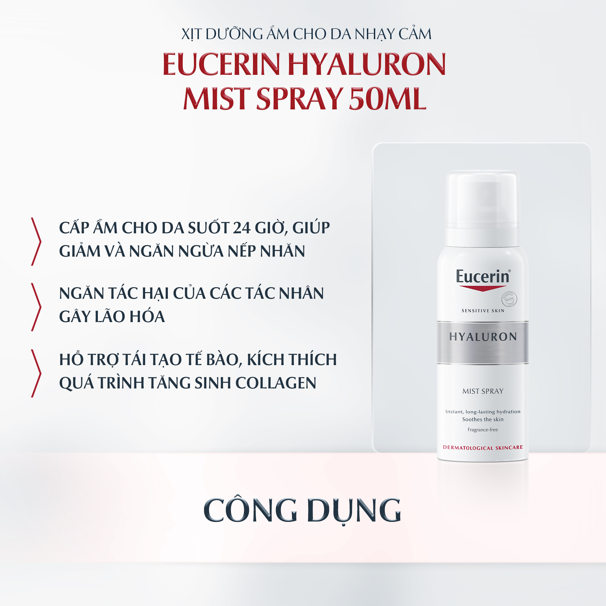 Xịt dưỡng ẩm &amp; giảm nếp nhăn Eucerin Hyaluron Mist Spray 50ml