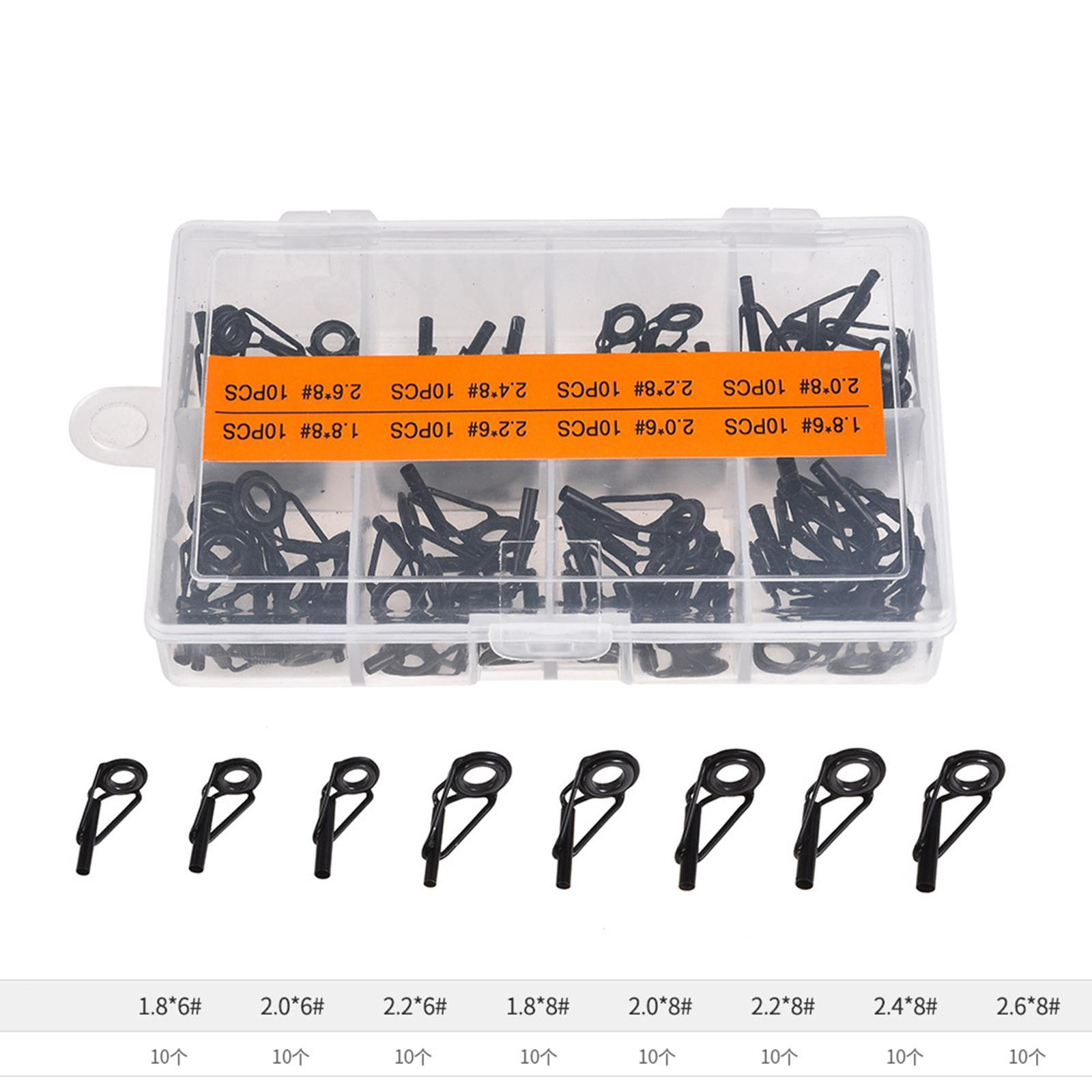 80Pcs Fishing Rod Tips Stainless Steel Repair Kit Ceramic Rings   Tips