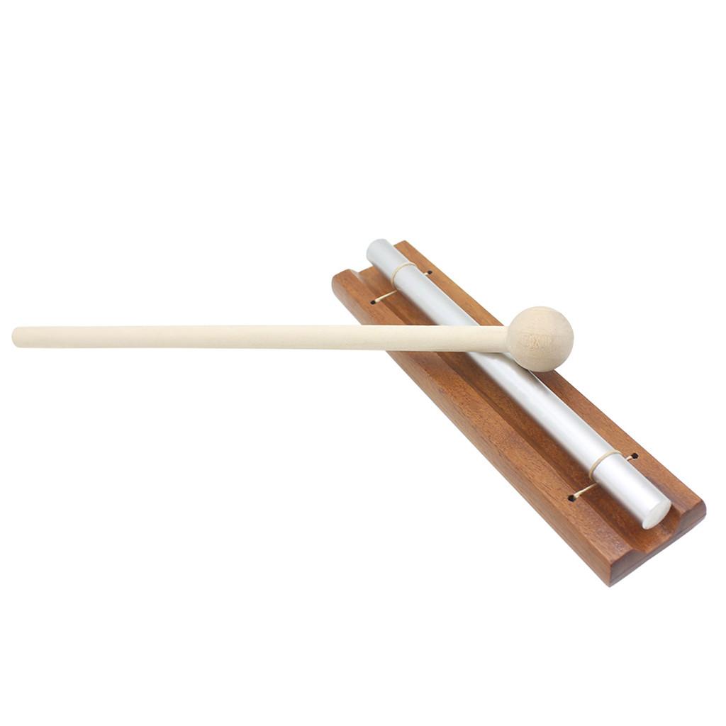 Solo Chime on Wooden Base w/ Mallet Single Rod for Yoga Meditation Energy
