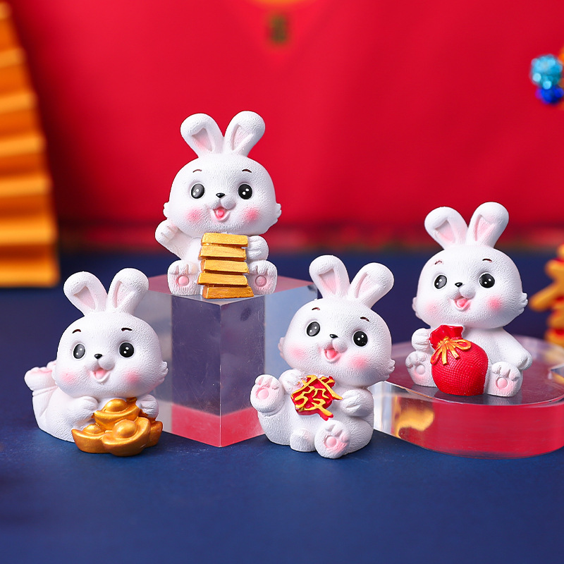 Bộ 04 tượng Thỏ trắng 5cm may mắn - tài lộc