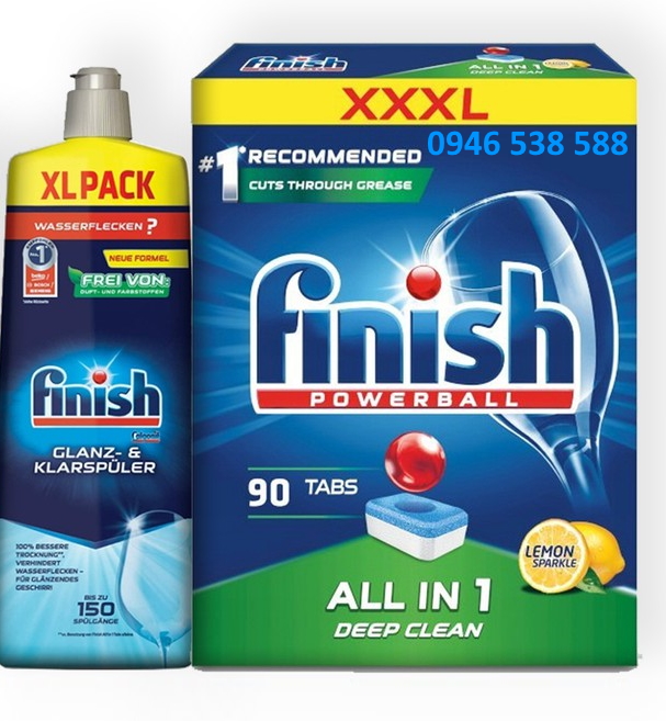 Combo Viên rửa bát Finish all in one 100 tabs + Nước làm Bóng Finish 400ml nhập khẩu Ba Lan