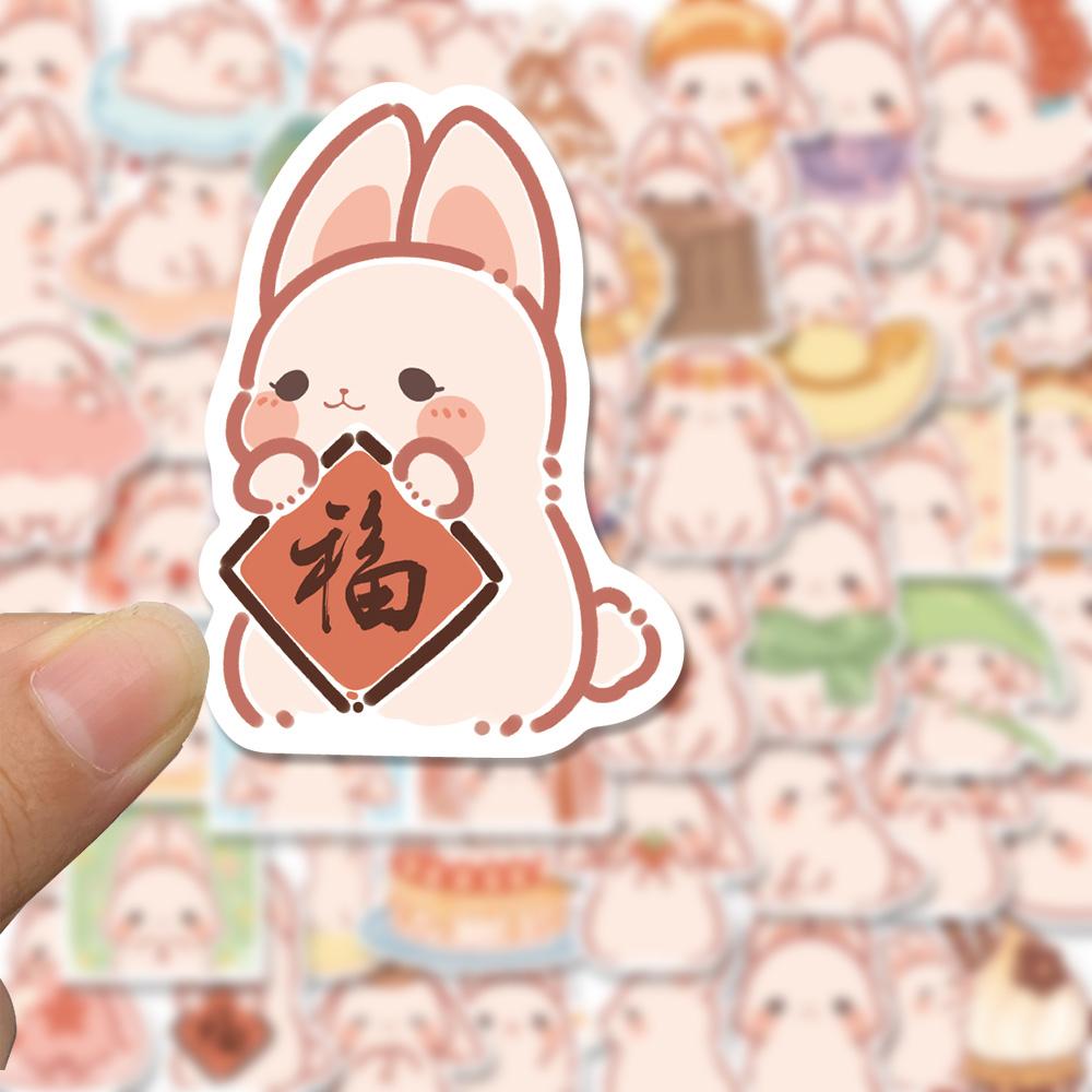 Sticker thỏ hồng chibi hoạt hình cute trang trí mũ bảo hiểm, guitar, ukulele, điện thoại, sổ tay, laptop - mẫu S12