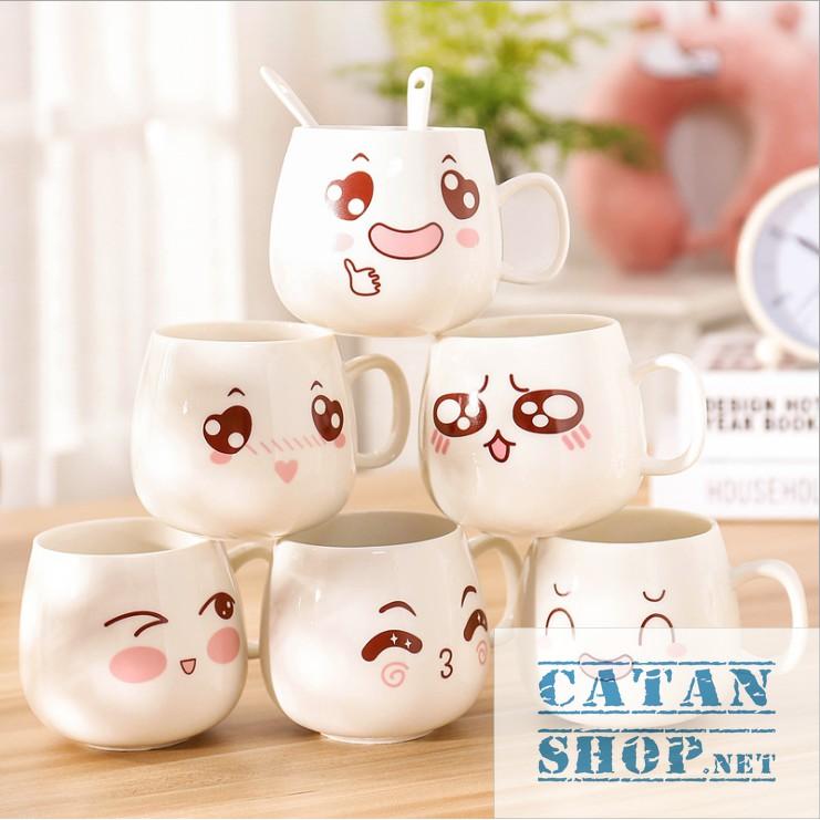 01 Ly cốc sứ có nắp hình biểu cảm siêu cute HK062